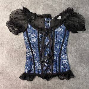 Black and Blue Floral Lace Corset Top